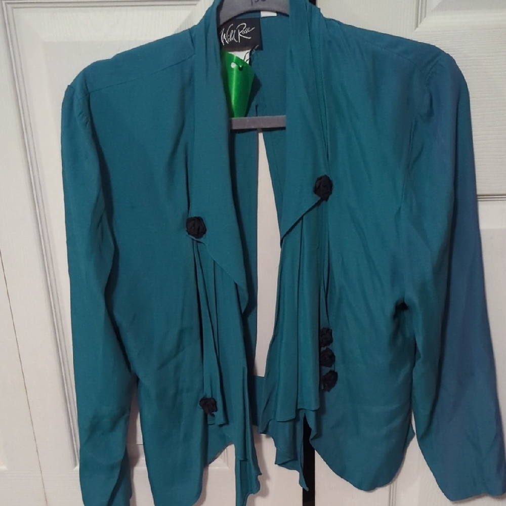 Unique Wild Rose Teal Blazer Modern Lightweight Jacket